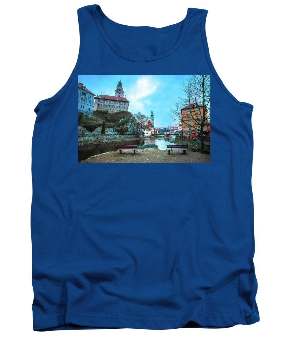  Tank Top featuring the photograph Cesky Krumlov scenic architecture and Vltava river dawn view by Brch Photography