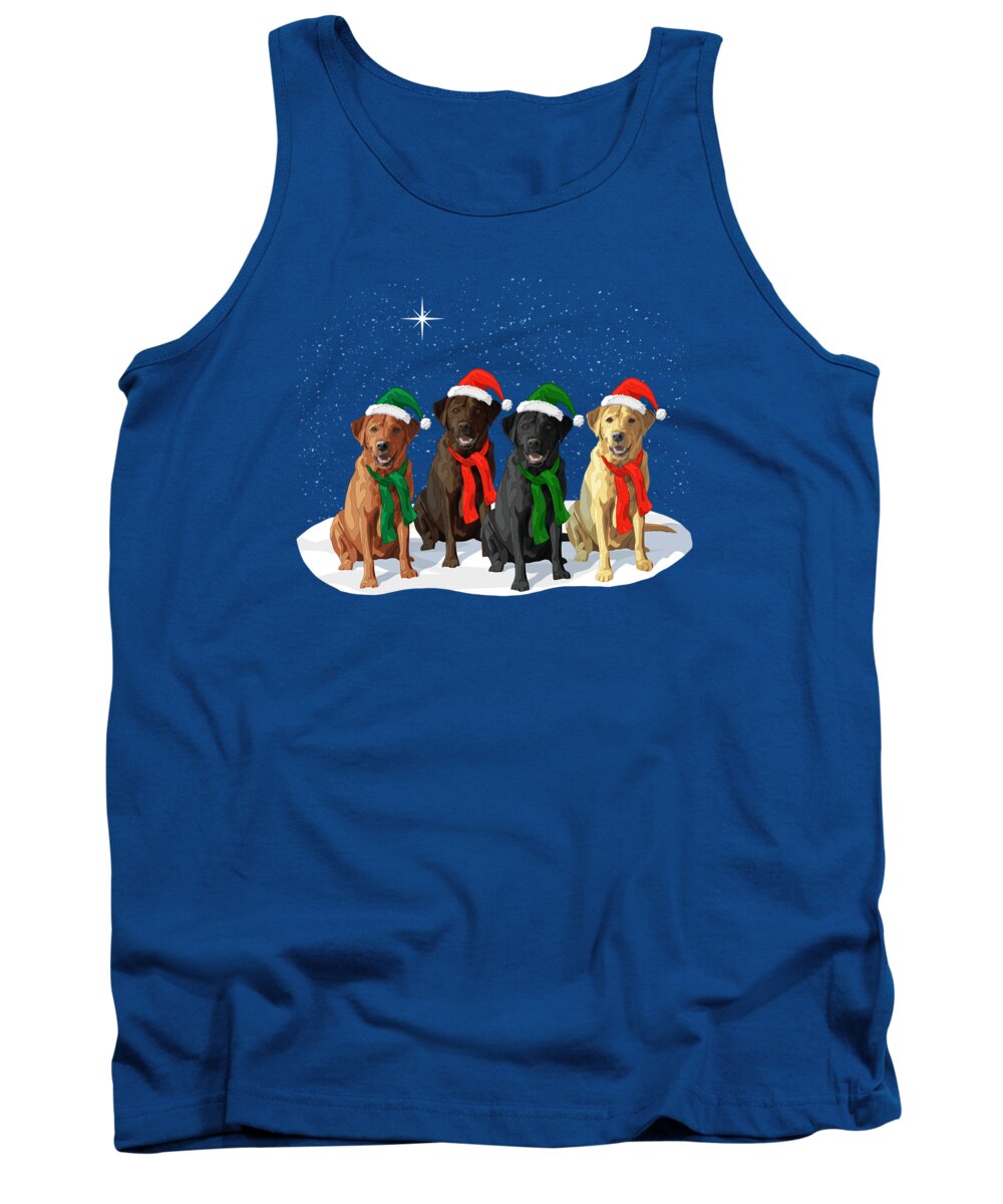 Dogs Tank Top featuring the digital art Christmas Dogs Red Chocolate Black Yellow Labrador Retrievers by Crista Forest