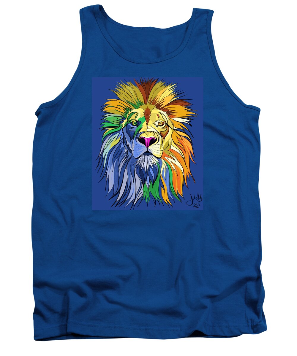 Lion Tank Top featuring the digital art Colorful Lion Illustration by John Gibbs