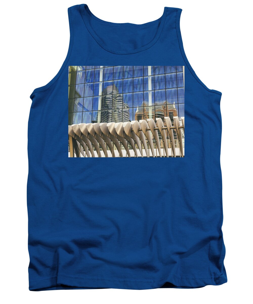 Downtown Houston Texas Urban Reflections Tank Top featuring the photograph Downtown Houston Texas Urban Reflections by Dan Sproul