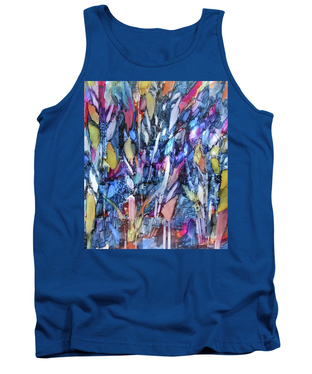 Abstract Forest Tank Top featuring the painting Forest 17 by Jean Batzell Fitzgerald