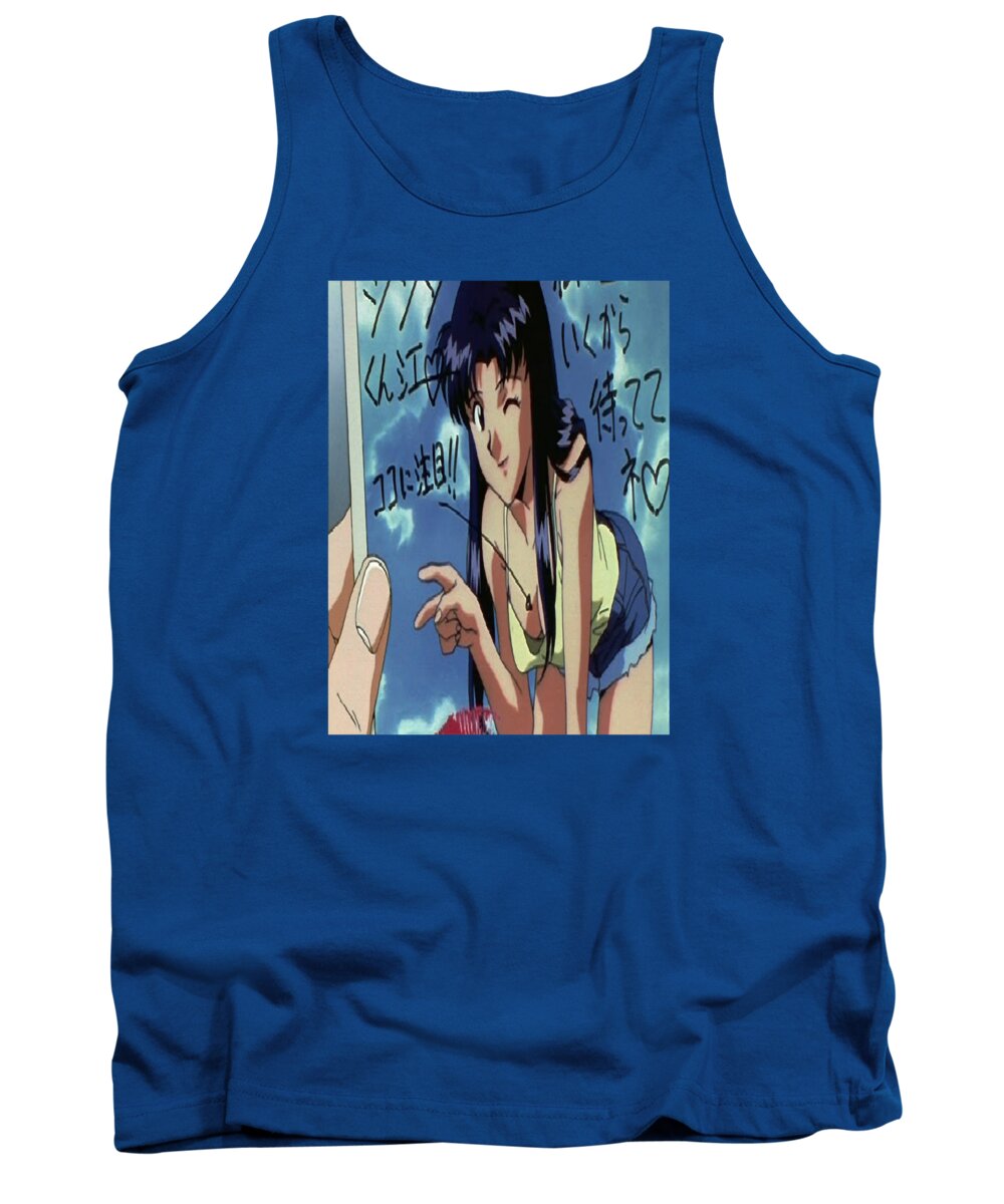 Anime Tank Top featuring the drawing Funny Gifts For Misato Katsuragi Evangelion Gift For Christmas by Lotus Leafal