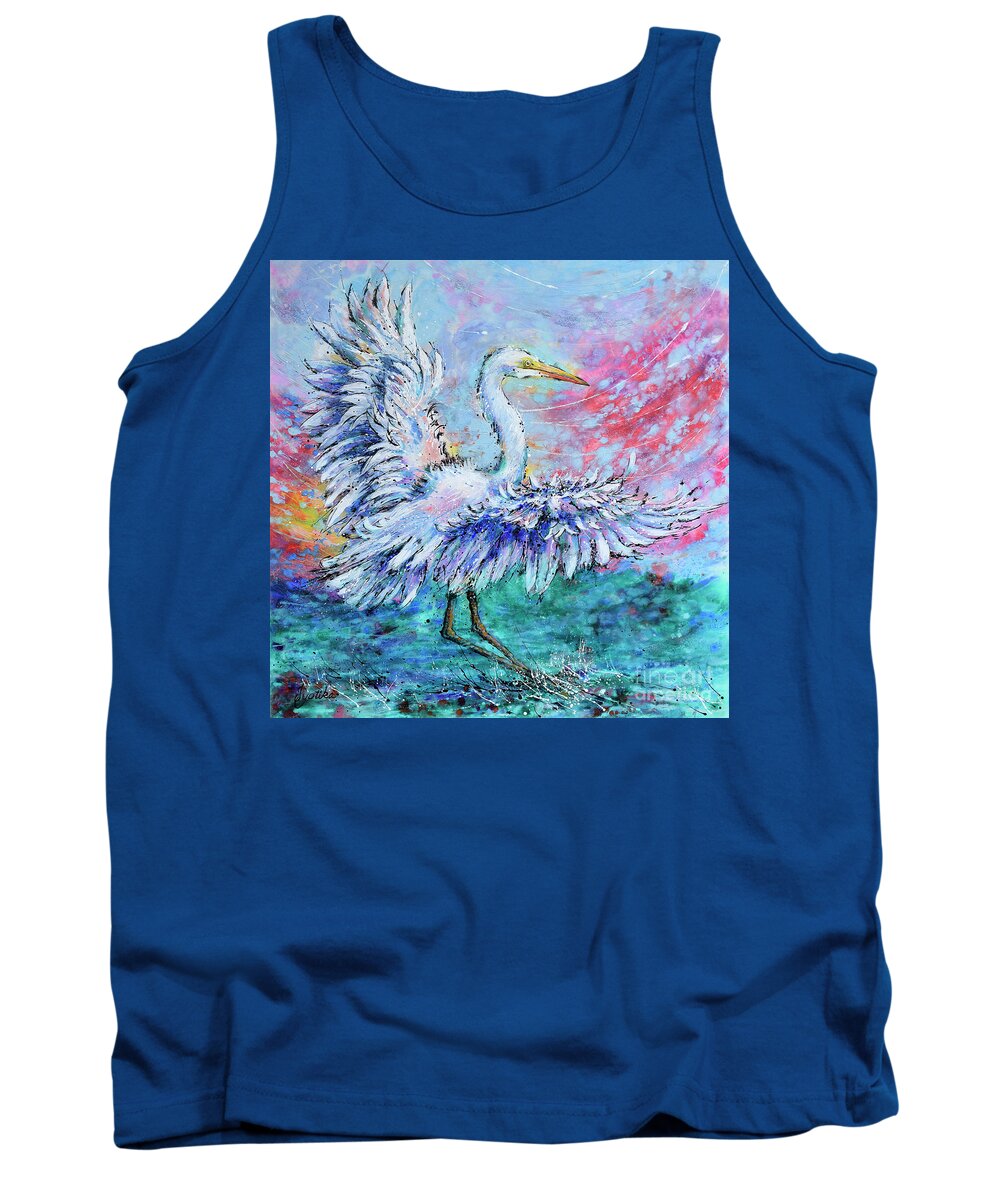  Tank Top featuring the painting Great Egret's Glorious Landing by Jyotika Shroff