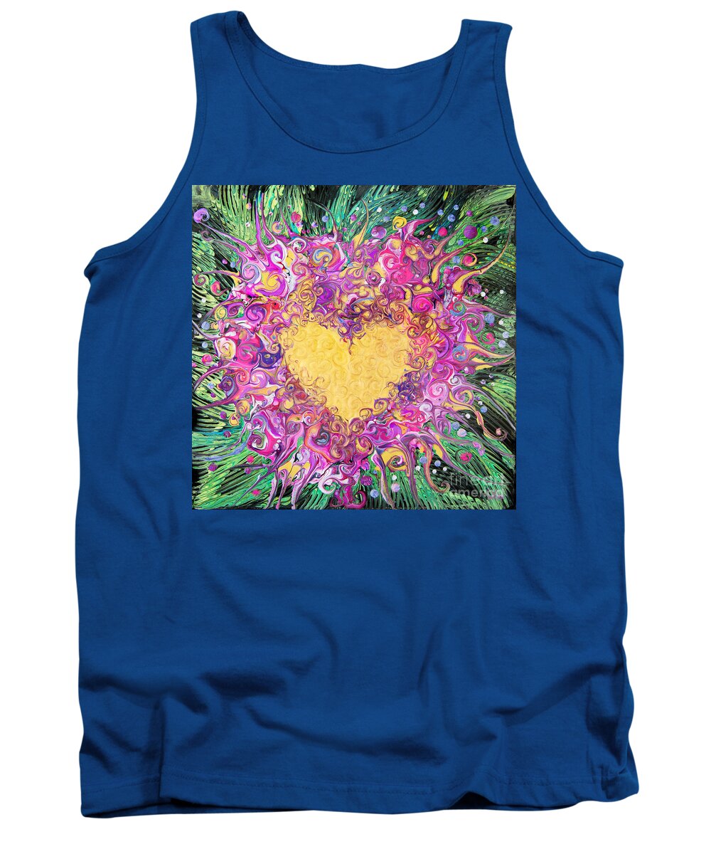 Flowers Spiral Foliage Expressionist Art Tank Top featuring the painting Heart Garland 7263 by Priscilla Batzell Expressionist Art Studio Gallery