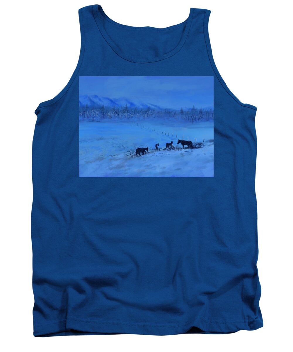 Horses Tank Top featuring the digital art Horses In The Snow by Larry Whitler
