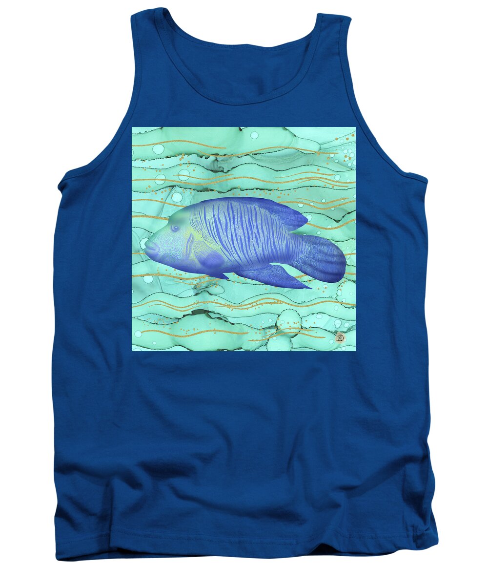 Wrasse Fish Tank Top featuring the digital art Humphead Wrasse Colorful Fish Swimming in the Emerald Ocean by Andreea Dumez