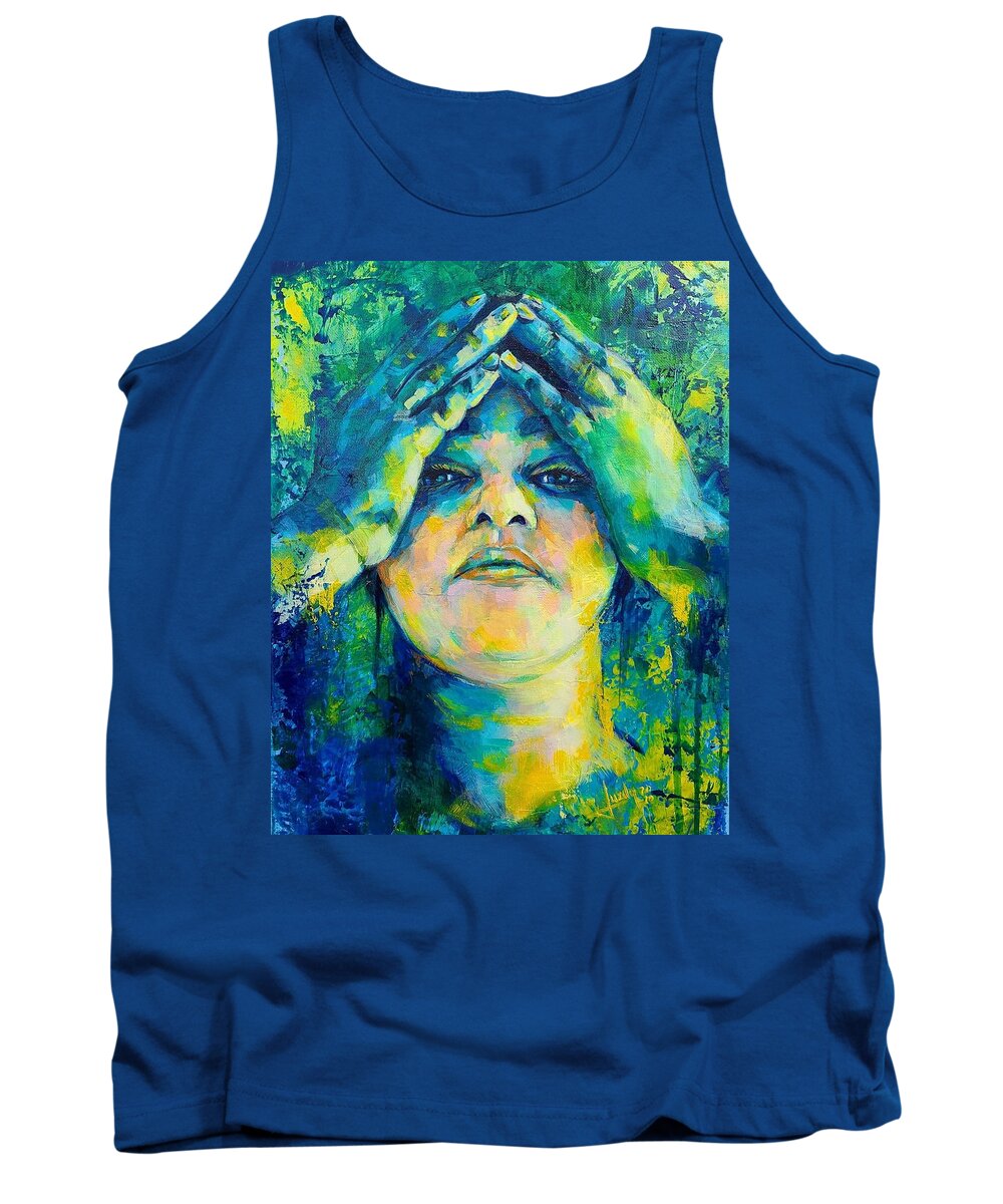 Bold Portrait Painting Tank Top featuring the painting Introspection by Luzdy Rivera