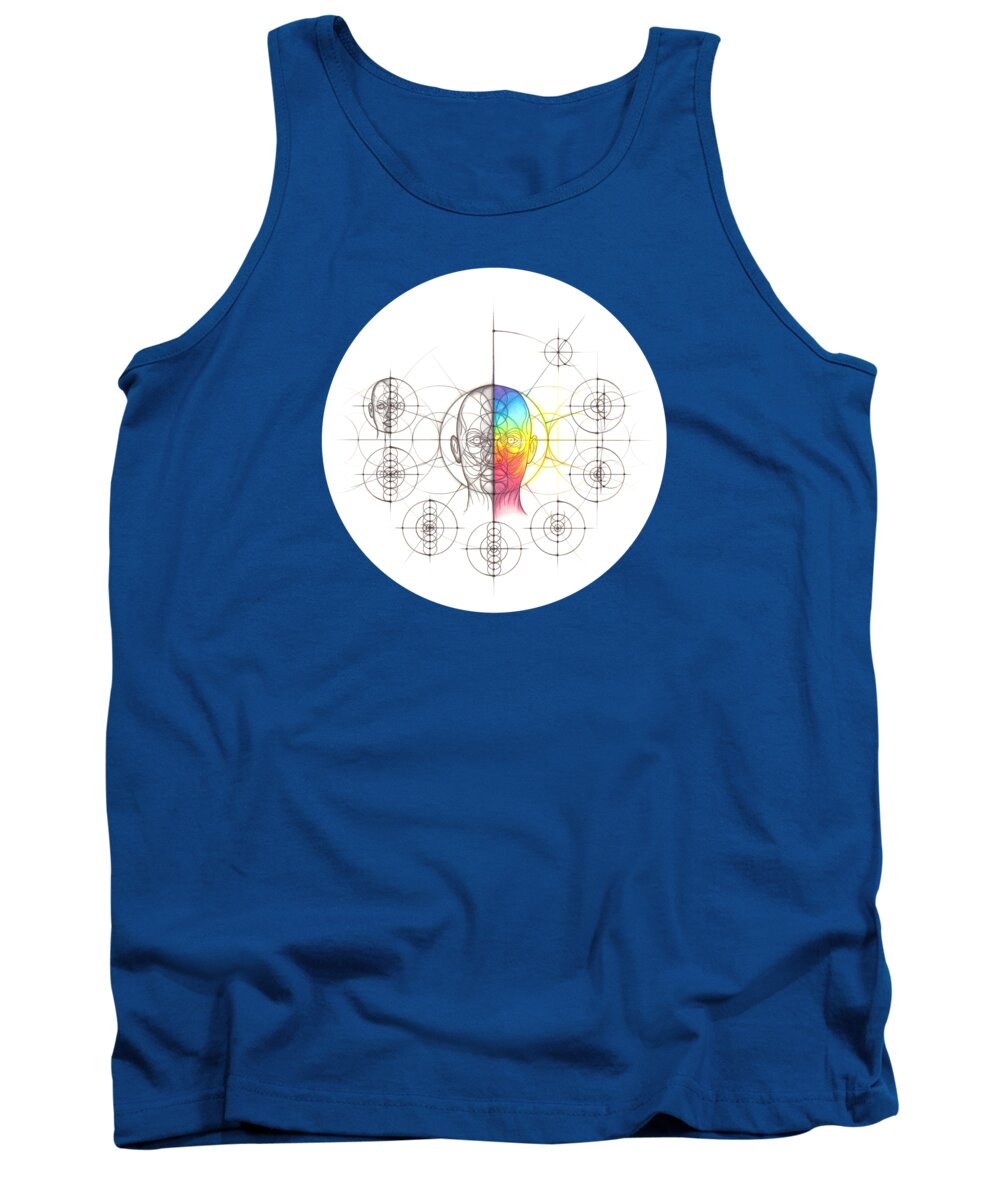 Anatomy Tank Top featuring the drawing Intuitive Geometry Human Anatomy - Head by Nathalie Strassburg