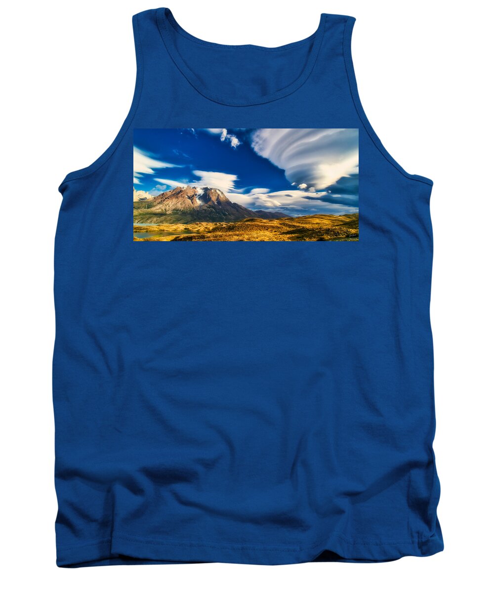Lenticular Cloud Tank Top featuring the photograph Mountains and Lenticular Cloud in Patagonia by Bruce Block