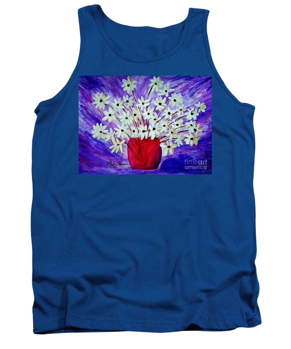 Blue Daisy Tank Top featuring the painting My Daisies Blue version by Ramona Matei