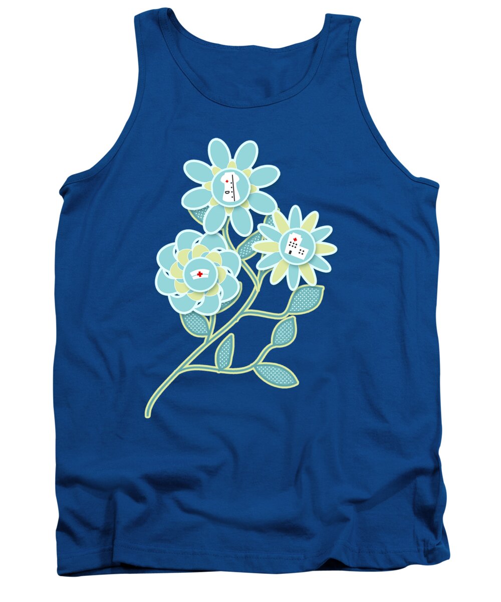 Nurse Tank Top featuring the digital art Nurses Day Nursing Icon Flower Centers in Blue and Green by Doreen Erhardt