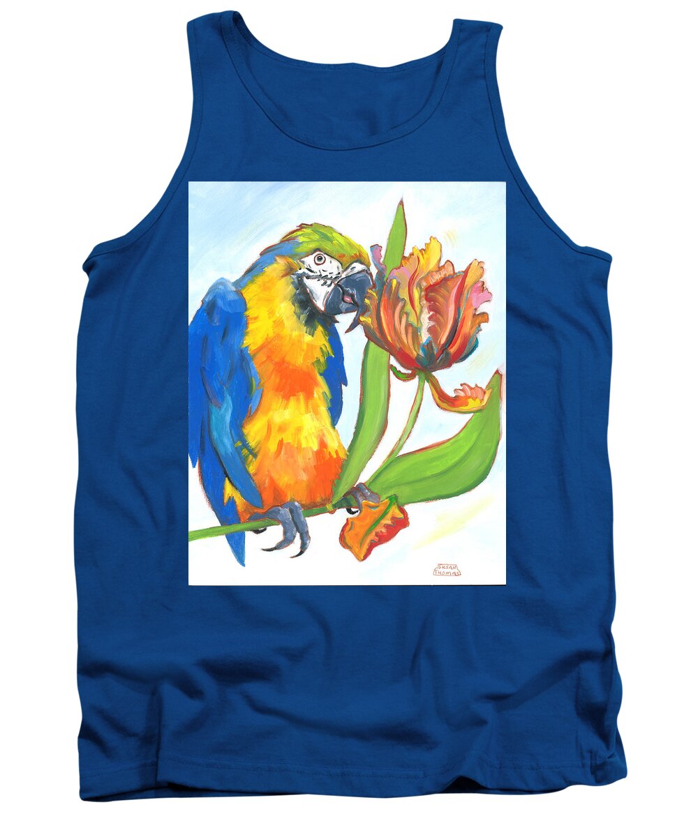 Macaw Parrot Tank Top featuring the painting Parrot Tulip by Susan Thomas