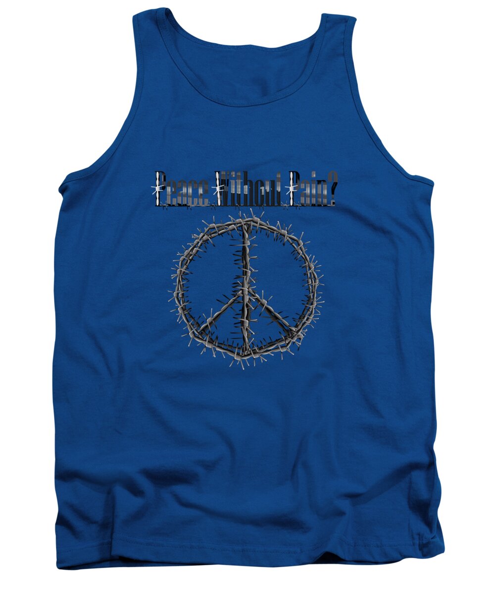 Peace Tank Top featuring the drawing PEACE without Pain - Barbed Wire Peace Symbol by Joan Stratton