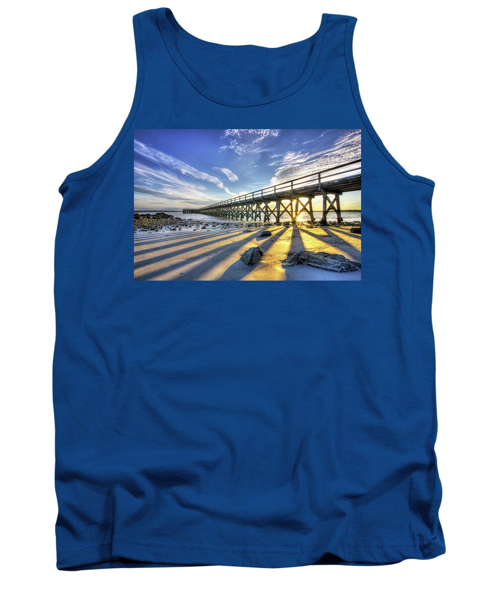 Fort Foster Tank Top featuring the photograph Pier at Sunset by Eric Gendron