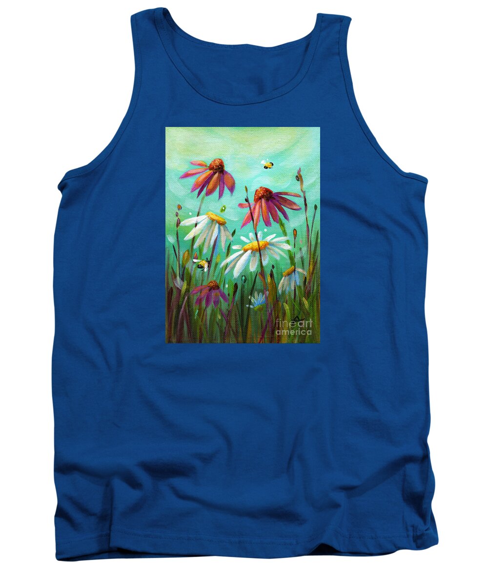 Flowers Tank Top featuring the painting Playground Friends - Cone Flowers and Daisies by Annie Troe