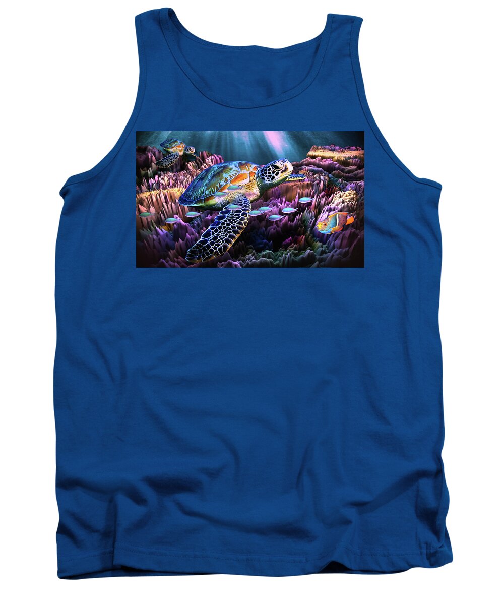 Art Tank Top featuring the digital art Sea Turtle Passing by Artful Oasis