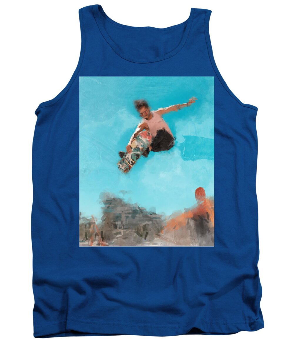 Skateboard Tank Top featuring the painting Skateboarder Jump by Gary Arnold