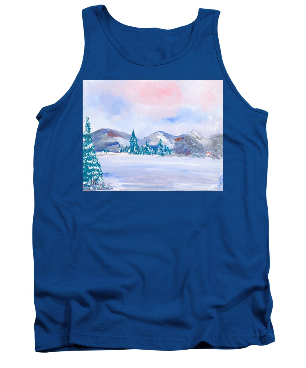 Snow Tank Top featuring the painting Snowy Mountains by Britt Miller