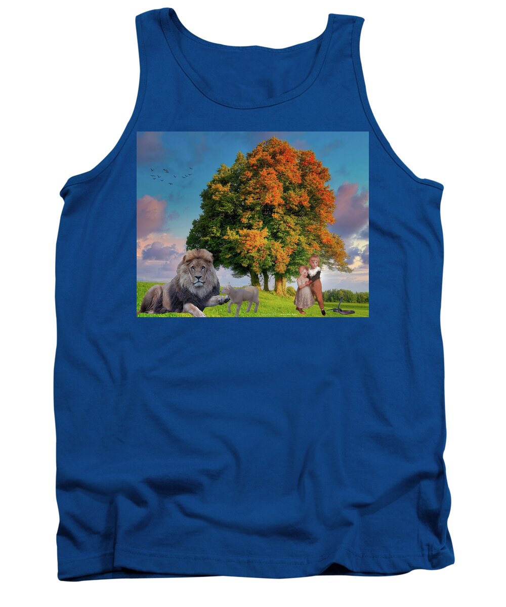 Jesus Tank Top featuring the digital art The Lion Shall Lie With the Lamb by Norman Brule