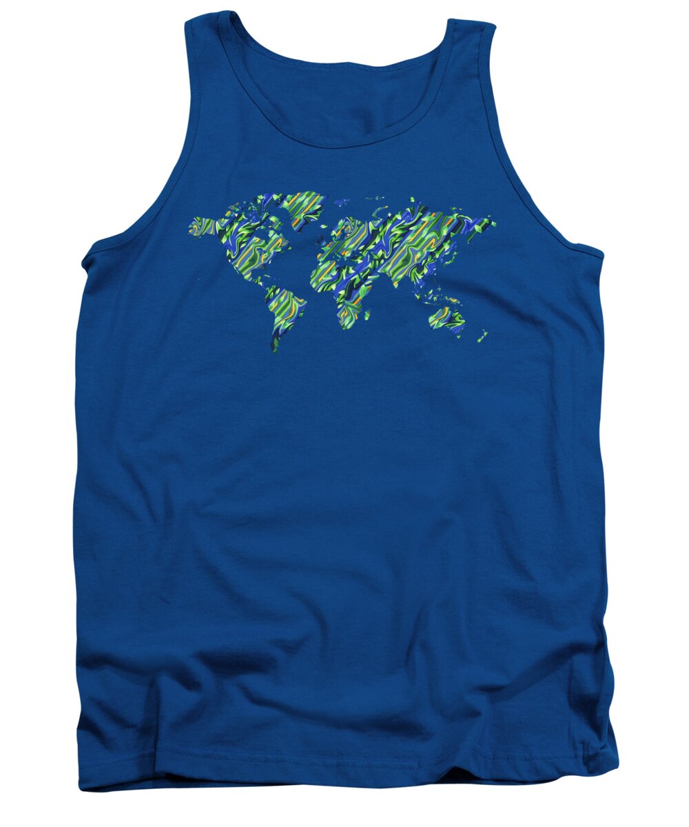 Green Tank Top featuring the painting Watercolor Silhouette World Map Colorful PNG XXXII Green Blue by Irina Sztukowski