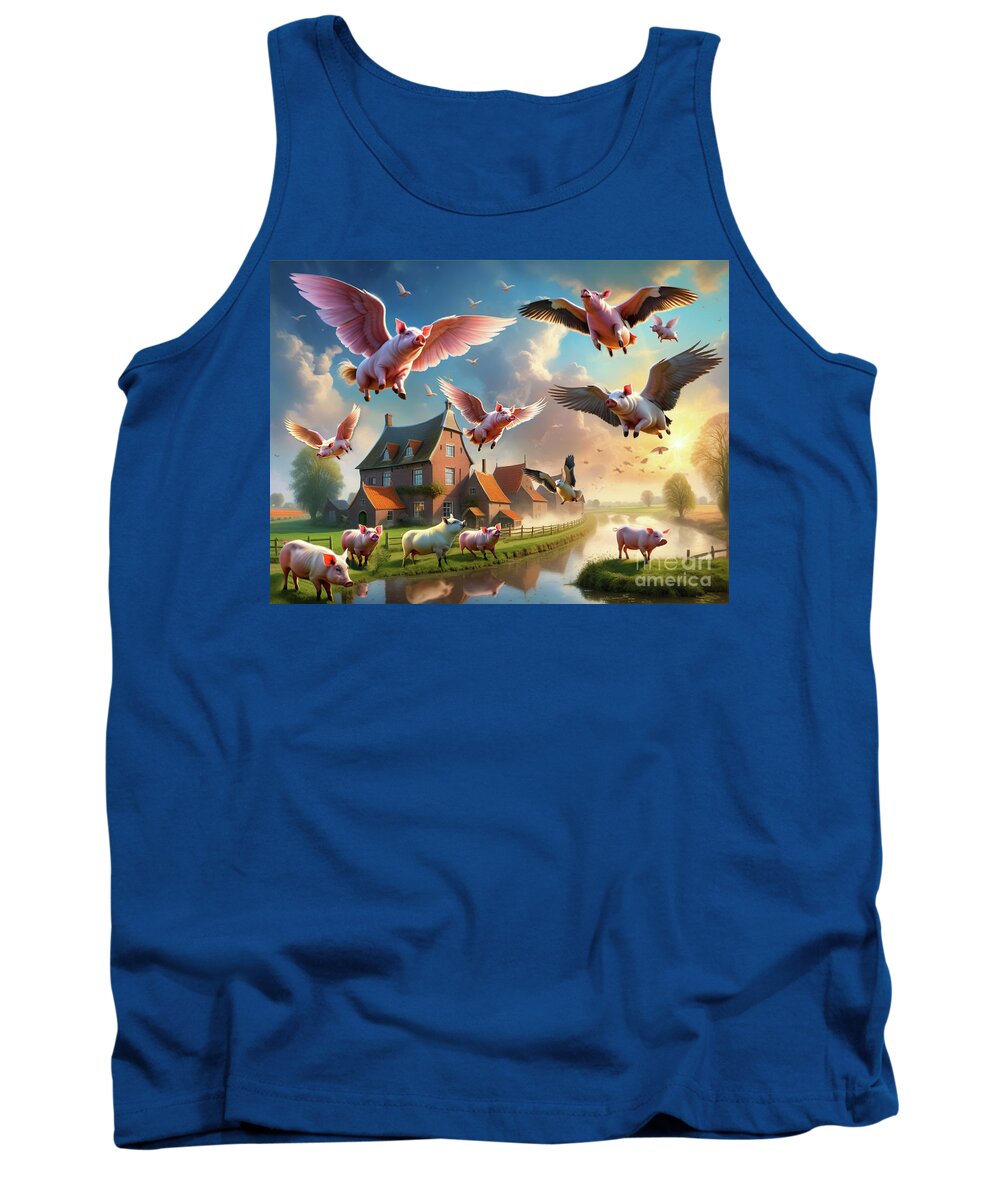 Ai-generated Tank Top featuring the digital art when Pigs Fly by Luc Van de Steeg
