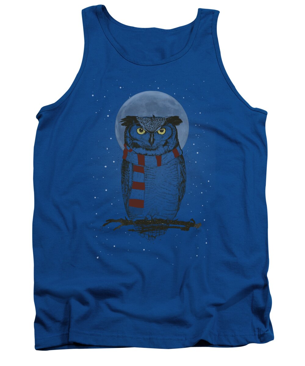 Owl Tank Top featuring the drawing Winter owl II by Balazs Solti