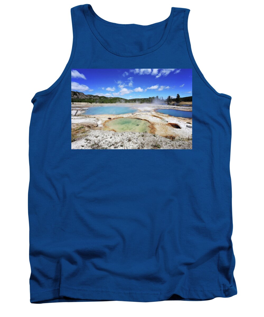 Yellowstone Tank Top featuring the photograph Yellowstone thermal pools by Sylvia Cook