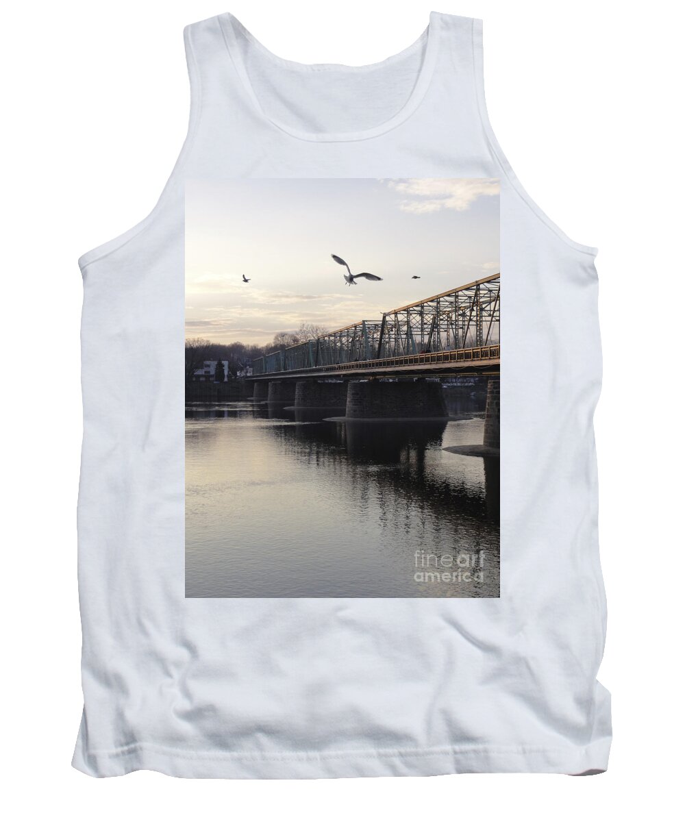 Bridge Tank Top featuring the photograph Gulls at the Bridge in January by Christopher Plummer