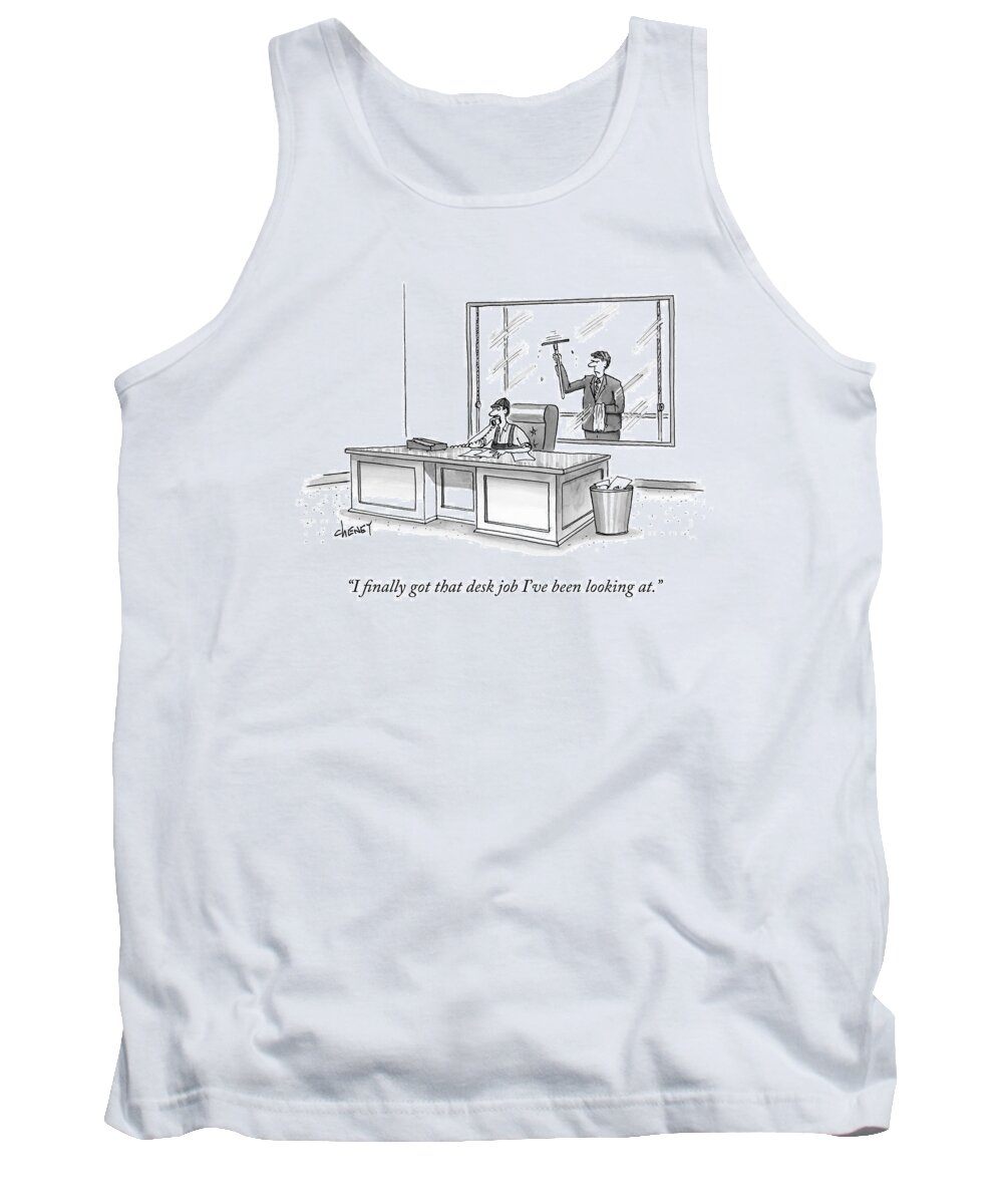 Window Washer Tank Top featuring the drawing A Window Washer Is On The Phone Of An Office #2 by Tom Cheney