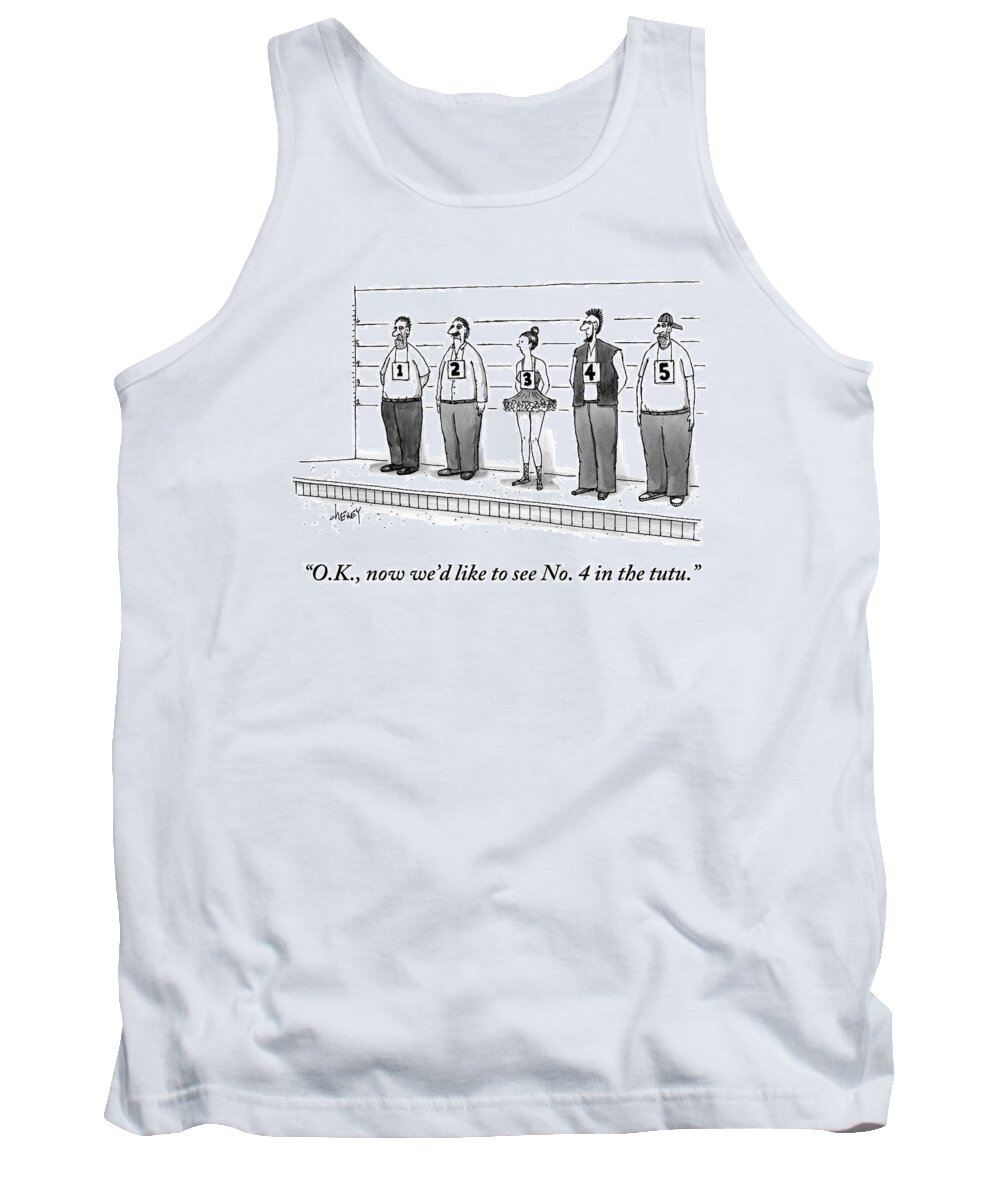 Police-lineups Tank Top featuring the drawing A Woman Wearing A Tutu Is Seen Standing #1 by Tom Cheney