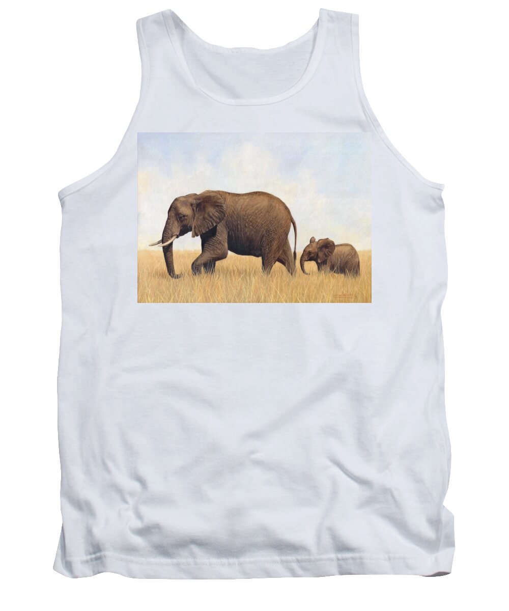African Tank Top featuring the painting African Elephants #2 by David Stribbling