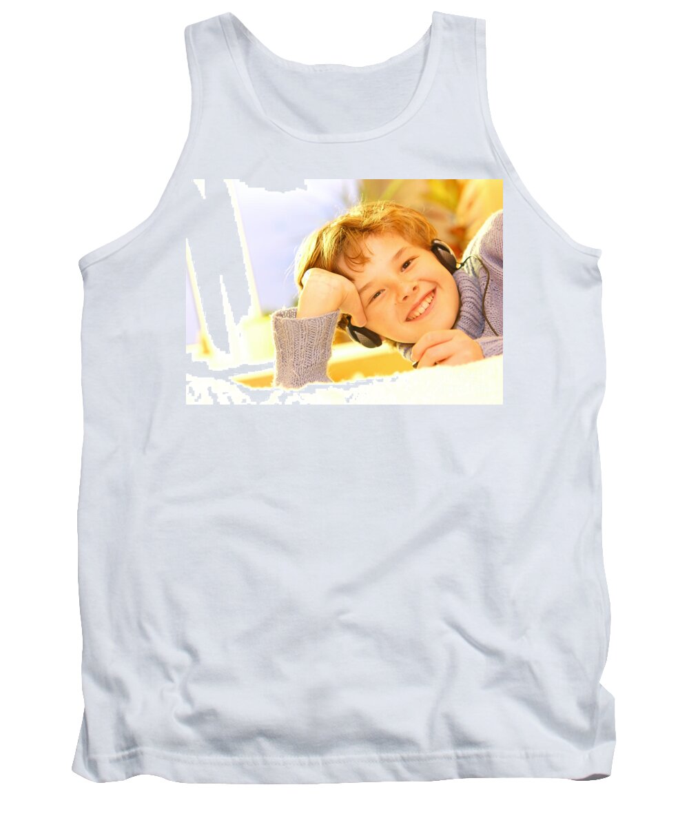 Bedroom Tank Top featuring the photograph Boy listen to music #1 by Michal Bednarek