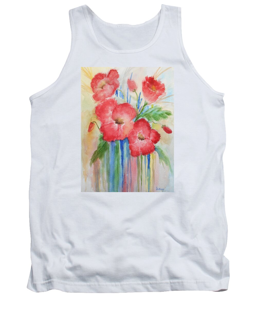 Red Tank Top featuring the painting Poppies #2 by Christine Lathrop