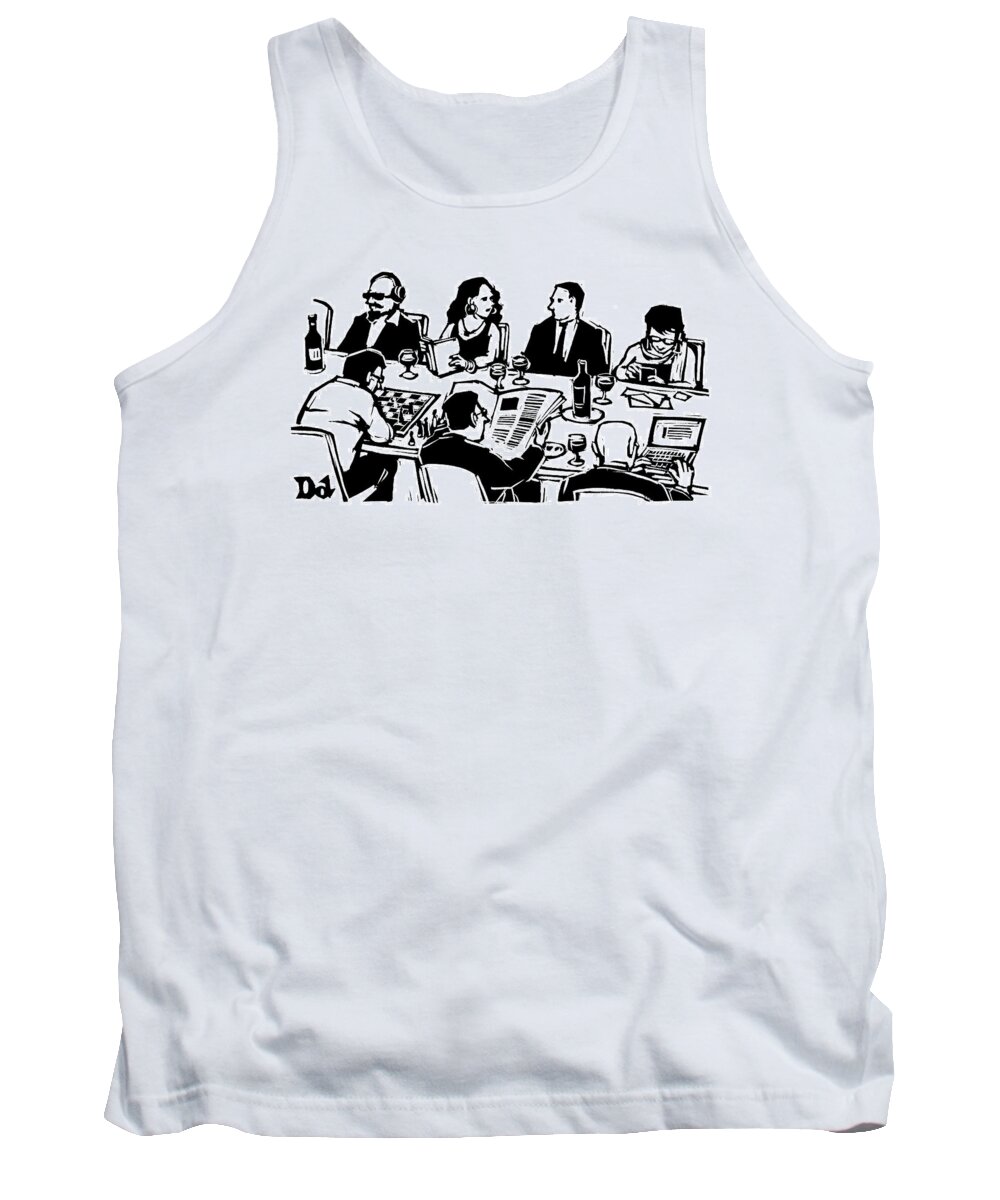 Parties Tank Top featuring the drawing Seven People Are Seen Sitting At A Table #1 by Drew Dernavich
