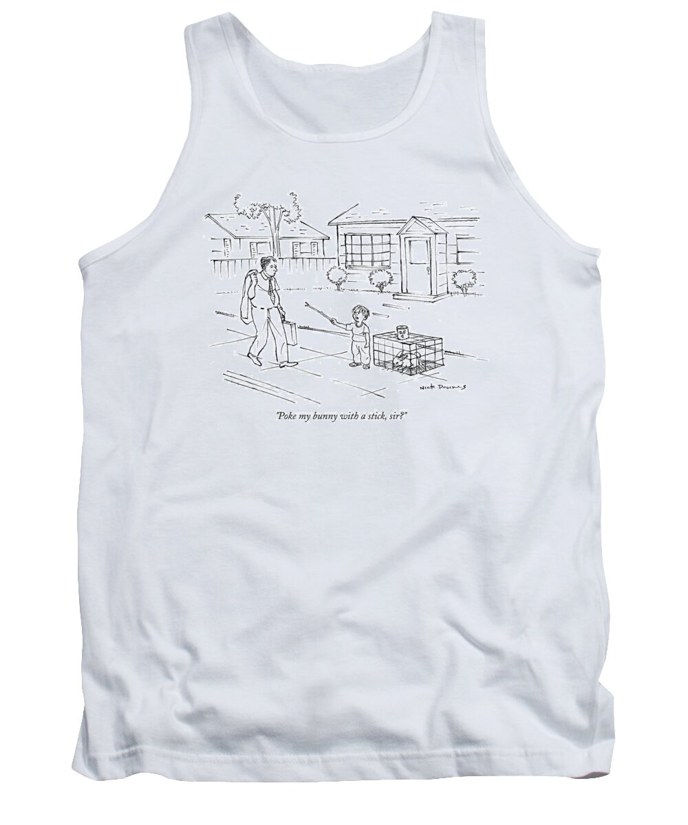 Animal Tank Top featuring the drawing Poke My Bunny With A Stick by Nick Downes
