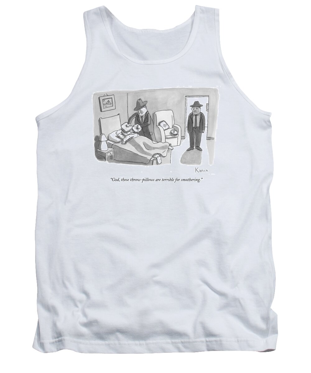 Murder Tank Top featuring the drawing God, These Throw-pillows Are Terrible by Zachary Kanin