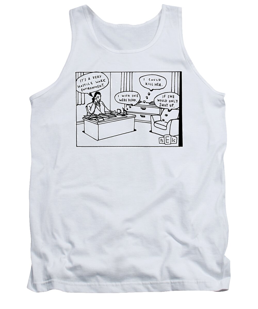 Desk Tank Top featuring the drawing New Yorker October 8th, 2007 by Bruce Eric Kaplan