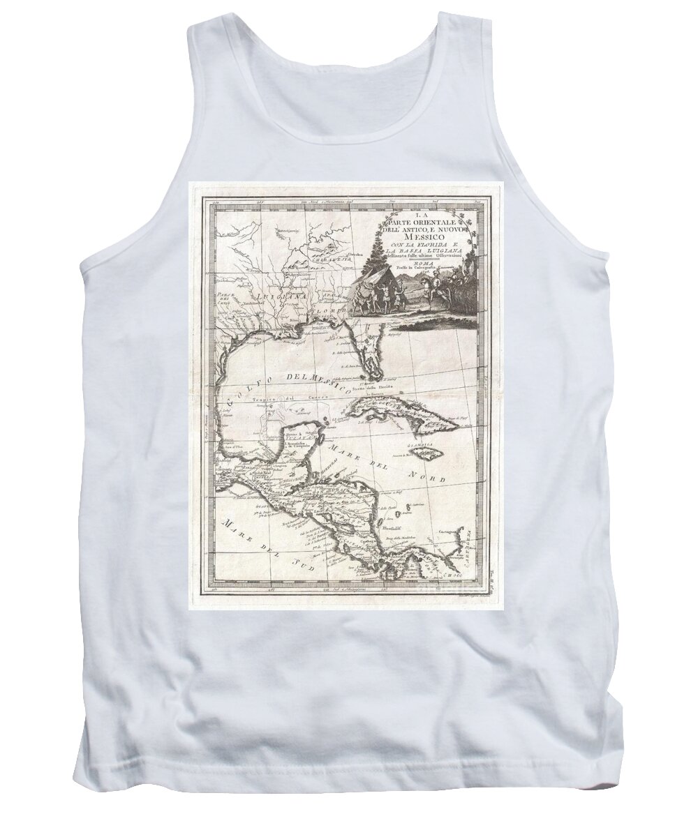 This Is A Stunningly Rendered 1798 Map Of Florida Tank Top featuring the photograph 1798 Cassini Map of Florida Louisiana Cuba and Central America by Paul Fearn