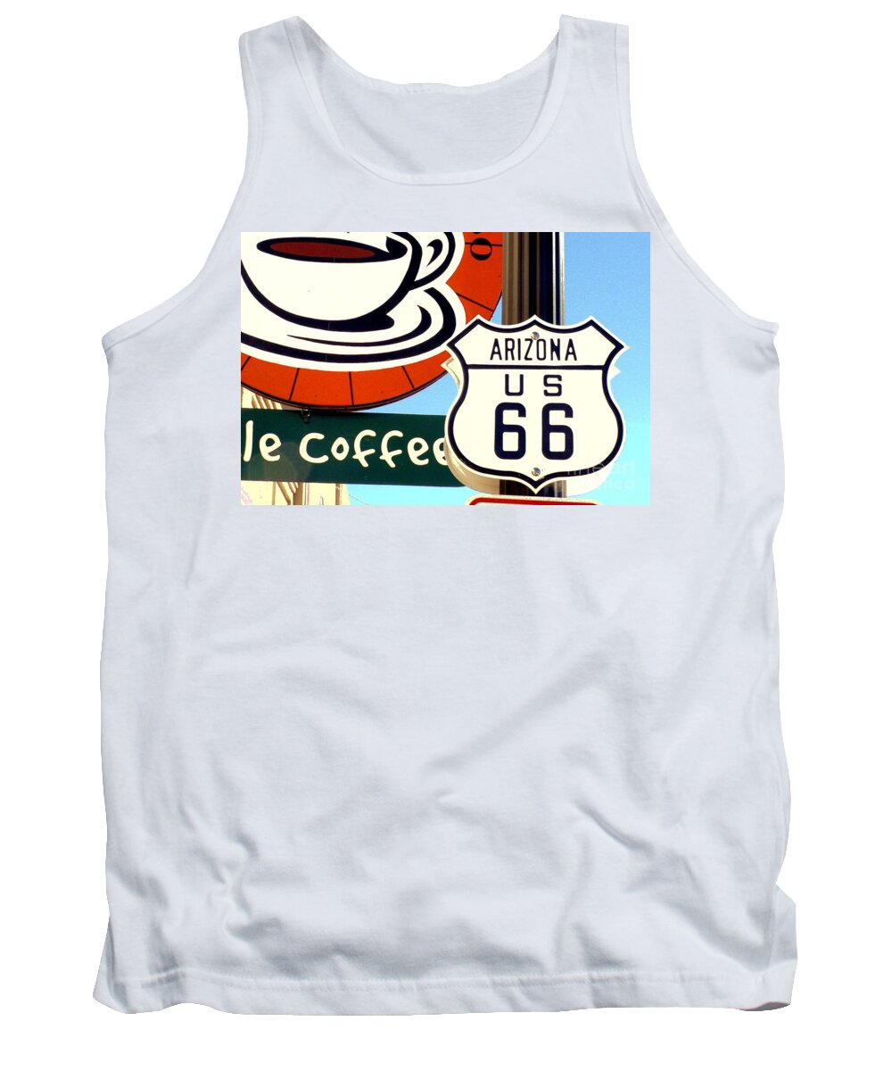 Route 66 Tank Top featuring the digital art Route 66 Coffee by Valerie Reeves
