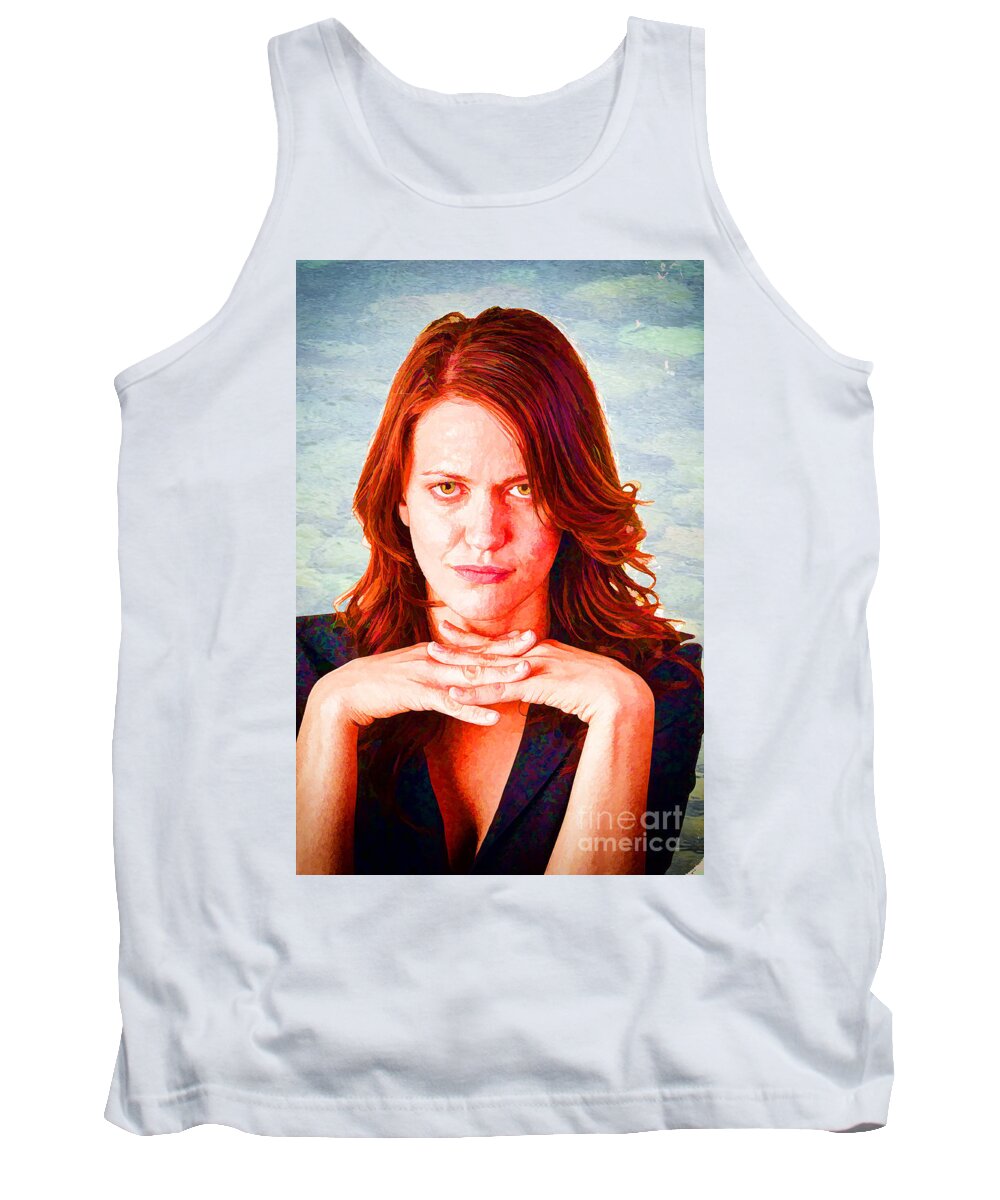 Attractive Tank Top featuring the photograph Woman with crossed hands #2 by Les Palenik