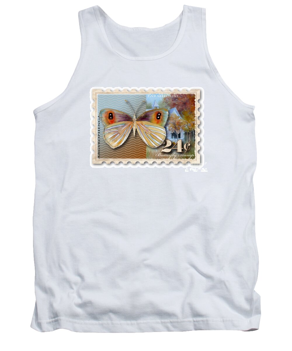 Butterfly Tank Top featuring the painting 24 Cent Butterfly Stamp by Amy Kirkpatrick