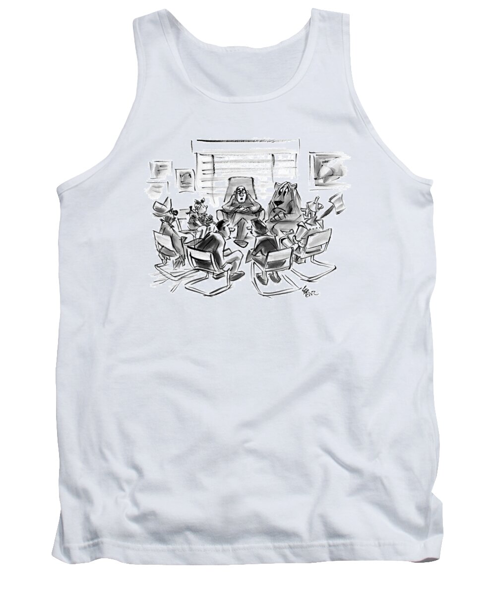 Group Therapy Tank Top featuring the drawing New Yorker August 4th, 2008 by Lee Lorenz