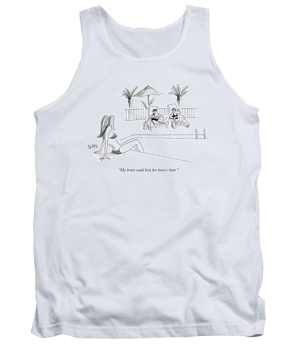 Word Play Tank Top featuring the drawing My Brain Could Kick Her Brain's Butt by Julia Suits