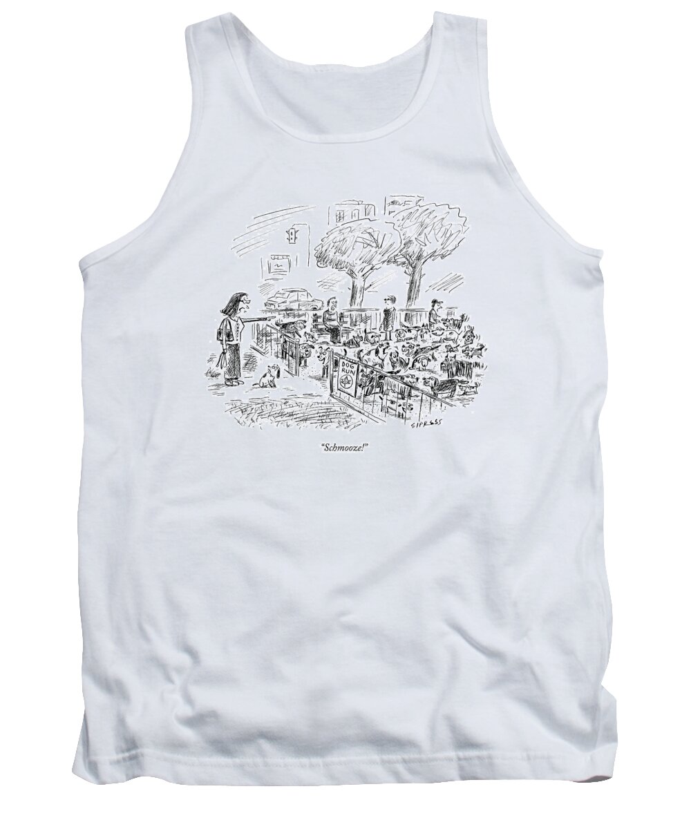Social Tank Top featuring the drawing Schmooze! by David Sipress