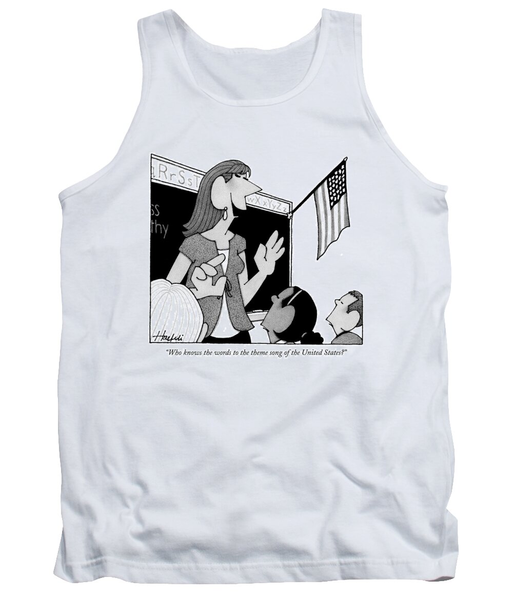 School Tank Top featuring the drawing Who Knows The Words To The Theme Song by William Haefeli