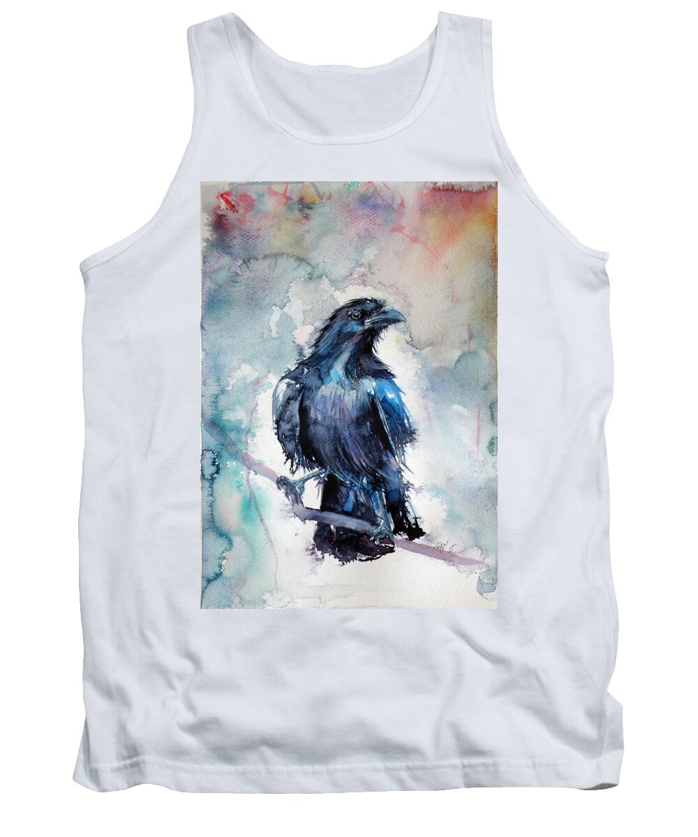 Crow Tank Top featuring the painting Crow #6 by Kovacs Anna Brigitta