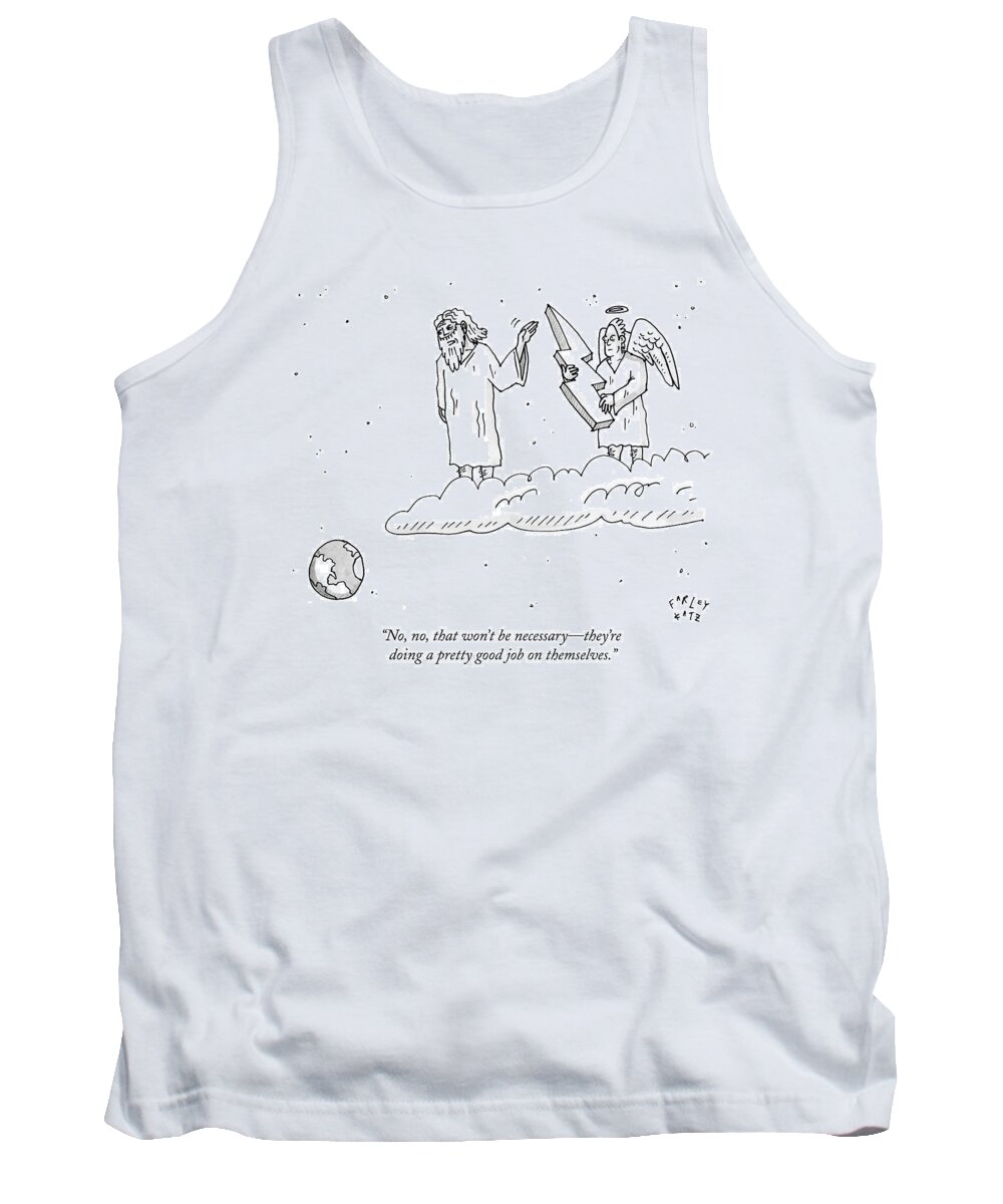 Zeus Tank Top featuring the drawing No, No, That Won't Be Necessary - They're Doing by Farley Katz