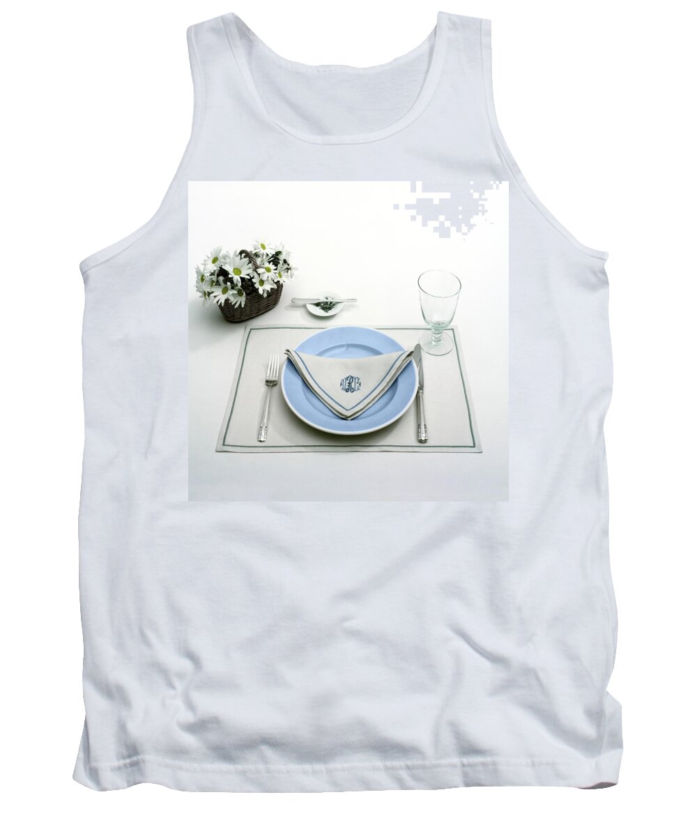 Utensils Tank Top featuring the photograph A Blue Table Setting by Haanel Cassidy