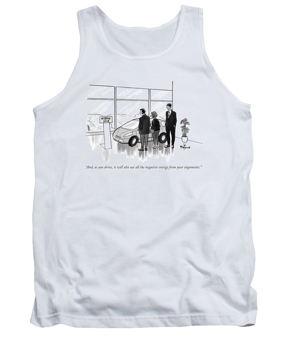 And Tank Top featuring the drawing A Car Salesman Talks To A Couple In A Showroom by Kaamran Hafeez