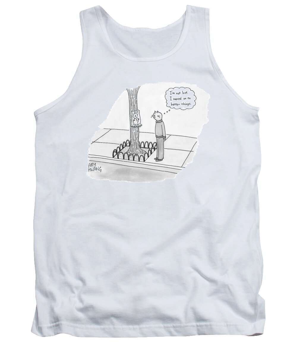 Cats Tank Top featuring the drawing A Cat Walking Upright And Wearing Clothes Looks by Amy Hwang